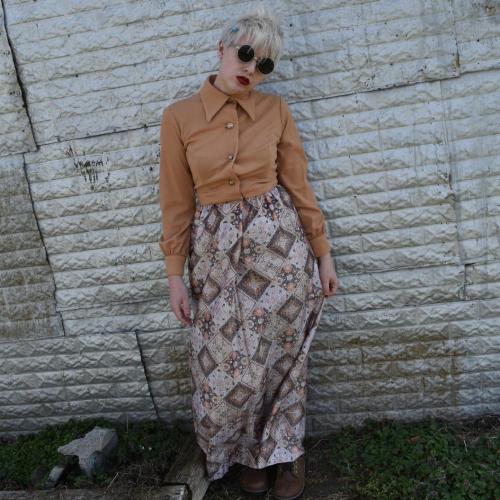 Vintage Tan and Brown Patterned Dress